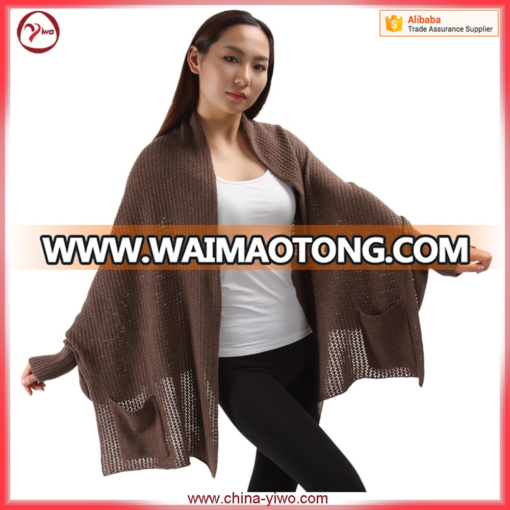 Fashion batwing hollow out knit cashmere women pashmina sweater